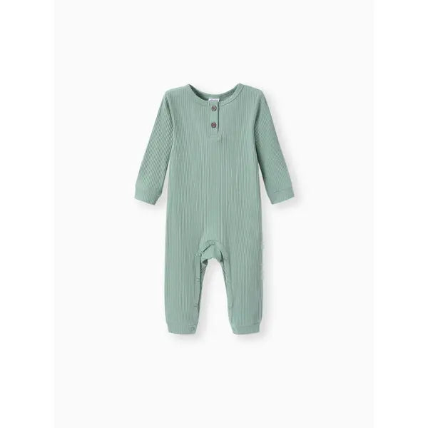 Baby Boy/Girl Cotton Ribbed Button Up Jumpsuit Green