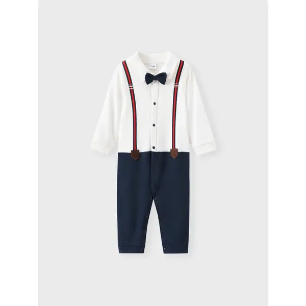 Patpat Little CoCo & Gentlemen - Baby Boy 95% Cotton Faux Layering Jumpsuit Blue