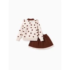 PatPat Toddler Girl 2pcs Heart Print Sweater Skirt set Brown