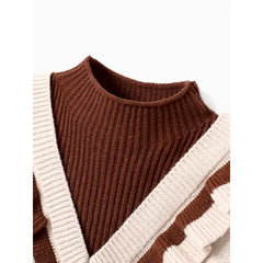 PatPat Toddler Girl 2pcs Heart Print Sweater Skirt set Brown