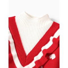 PatPat Toddler Girl 2pcs Heart Print Sweater Skirt set Red