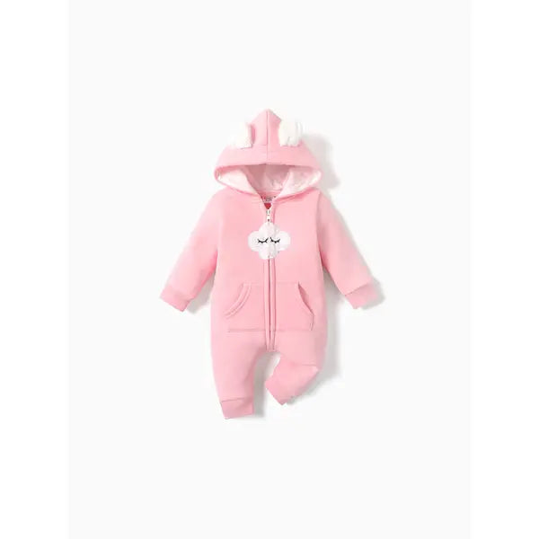 Patpat Baby Boy/Girl Clothes Cloud Design Thermal Fleece Lined Hooded Zipper Jumpsuit