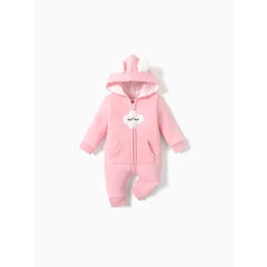 Patpat Baby Boy/Girl Clothes Cloud Design Thermal Fleece Lined Hooded Zipper Jumpsuit