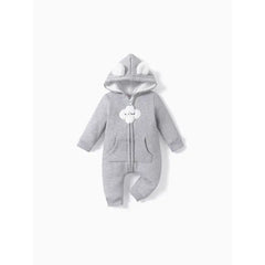 Patpat Baby Boy/Girl Clothes Cloud Design Thermal Fleece Lined Hooded Zipper Jumpsuit Gray