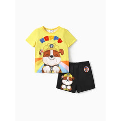 PATPAT PAW Patrol Toddler Girls/Boys 2pcs Character Rainbow Print T-shirt with Shorts Sporty Set Yellow