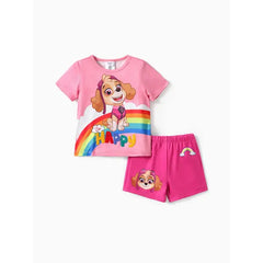 PATPAT PAW Patrol Toddler Girls/Boys 2pcs Character Rainbow Print T-shirt with Shorts Sporty Set Pink
