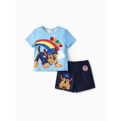 PATPAT PAW Patrol Toddler Girls/Boys 2pcs Character Rainbow Print T-shirt with Shorts Sporty Set Blue