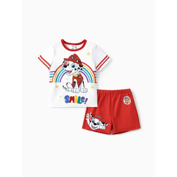 PATPAT PAW Patrol Toddler Girls/Boys 2pcs Character Rainbow Print T-shirt with Shorts Sporty Set Red