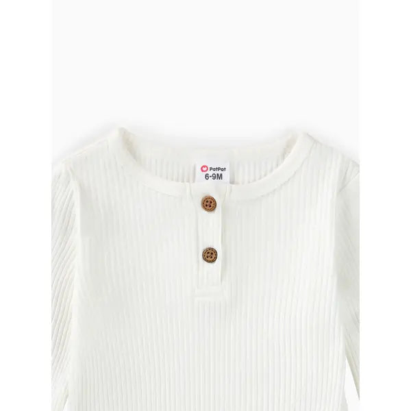 Baby Boy/Girl Cotton Ribbed Button Up Jumpsuit White