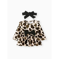 Patpat Baby Girl Clothes 3pcs Leopard Ruffle Top and Leggings with Headband Set Apricot