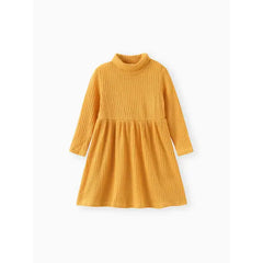 Patpat Toddler Girl Turtleneck Solid Color Ribbed Long-sleeve Dress Ginger