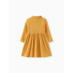 Patpat Toddler Girl Turtleneck Solid Color Ribbed Long-sleeve Dress Ginger