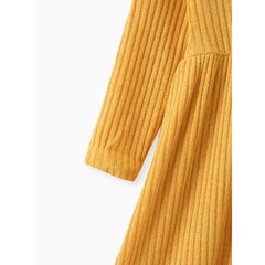Patpat Toddler Girl Turtleneck Solid Color Ribbed Long-sleeve Dress Ginger