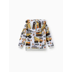 Patpat Toddler Boy Vehicle Excavator Print Hoodie Sweatshirt multicolor