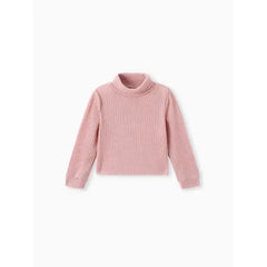 Patpat 2pcs Toddler Girl Solid Color Ribbed Turtleneck Long-sleeve Tee and Elasticized Pants Set pink