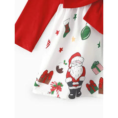 Patpat Christmas Baby Girl Bow Front Solid Long-sleeve Spliced Print Dress