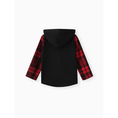 PATPAT Kid Boy Plaid Colorblock Zipper Hooded Jacket Black