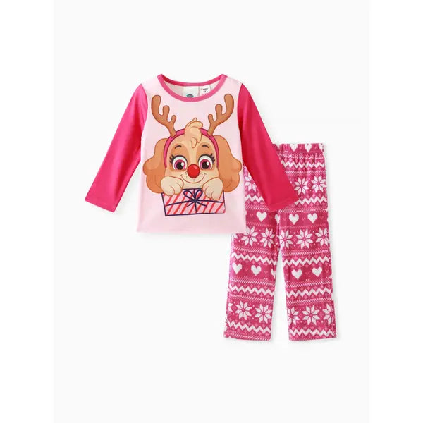PATPAT PAW Patrol 2pcs Toddler Boy/Girl Marshall Skye Chase Long-sleeve Tee and Polar Fleece Pants Pajamas Sleepwear Set  Hot Pink