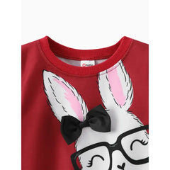Patpat Toddler Girl Cute Rabbit Print Polka dots Pullover Sweatshirt red