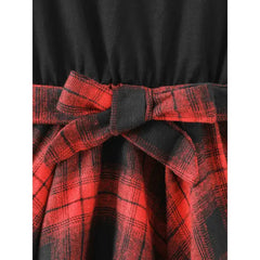 Patpat Toddler Girl Plaid Irregular Hem Splice Long-sleeve Dress black