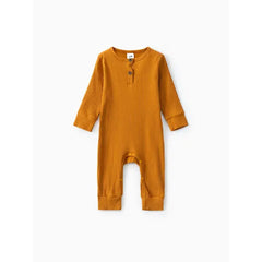 Baby Boy/Girl Cotton Ribbed Button Up Jumpsuit Yellow