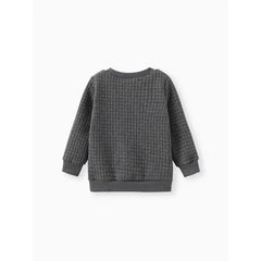 Patpat Toddler Boy Letter Dinosaur Print Textured Pullover Sweatshirt Gray
