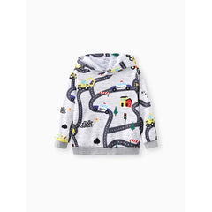 Patpat Toddler Boy Road Vehicle Print Hoodie Sweatshirt gray