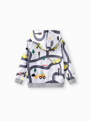 Patpat Toddler Boy Road Vehicle Print Hoodie Sweatshirt gray
