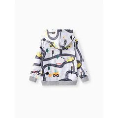 Patpat Toddler Boy Road Vehicle Print Hoodie Sweatshirt beige
