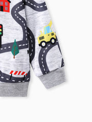 Patpat Toddler Boy Road Vehicle Print Hoodie Sweatshirt gray