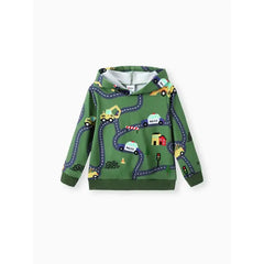 Patpat Toddler Boy Road Vehicle Print Hoodie Sweatshirt Green