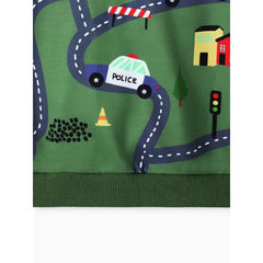 Patpat Toddler Boy Road Vehicle Print Hoodie Sweatshirt Green