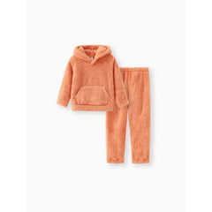 Patpat Toddler Girl/Toddler Boy 2pcs Fuzzy Hoodie Sweatshirt and Pants Set Orange