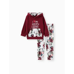 Patpat 2-piece Toddler Girl Letter Floral Print Hoodie and Pants Set