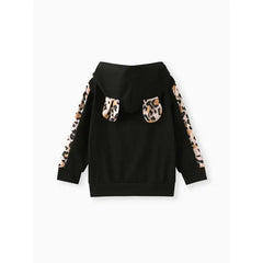 Patpat 2-piece Toddler Girl Leopard Print Heart Pattern Hoodie Sweatshirt and Pants Set Black