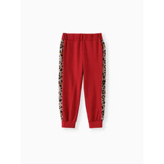 Patpat 2-piece Toddler Girl Leopard Print Heart Pattern Hoodie Sweatshirt and Pants Set red