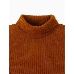 Patpat Toddler Girl Turtleneck Solid Color Ribbed Long-sleeve Dress Brown