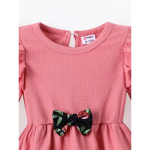 Patpat Baby Girl Clothes 2pcs Ruffled Top and Floral Leggings Set Pink
