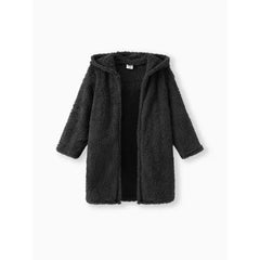 PATPAT Kid Boy/Kid Girl Solid Color Hooded Fuzzy Coat Jacket Black