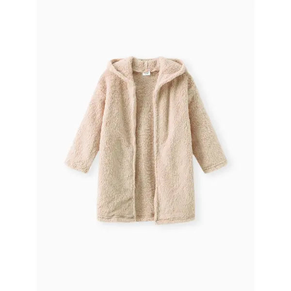 PATPAT Kid Boy/Kid Girl Solid Color Hooded Fuzzy Coat Jacket Apricot