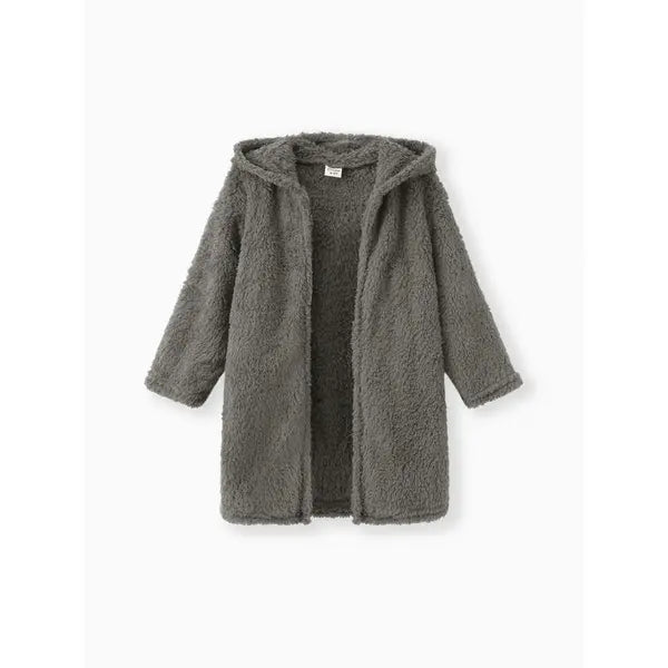 PATPAT Kid Boy/Kid Girl Solid Color Hooded Fuzzy Coat Jacket Grey
