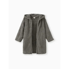 PATPAT Kid Boy/Kid Girl Solid Color Hooded Fuzzy Coat Jacket Grey
