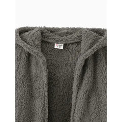 PATPAT Kid Boy/Kid Girl Solid Color Hooded Fuzzy Coat Jacket Grey