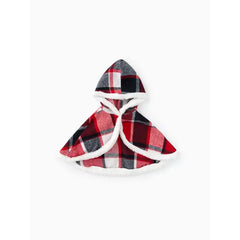 Patpat 2PCS Baby Girl Grid/Houndstooth Pattern Christmas Sweet Hooded Suit Dress/Cloak