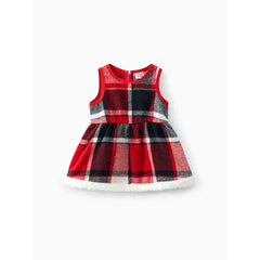 Patpat 2PCS Baby Girl Grid/Houndstooth Pattern Christmas Sweet Hooded Suit Dress/Cloak