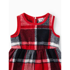 Patpat 2PCS Baby Girl Grid/Houndstooth Pattern Christmas Sweet Hooded Suit Dress/Cloak