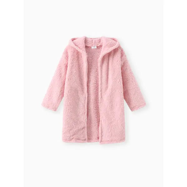 PATPAT Kid Boy/Kid Girl Solid Color Hooded Fuzzy Coat Jacket Pink