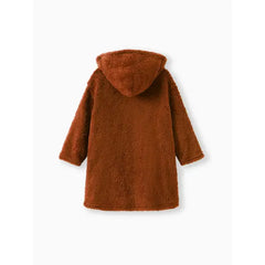 PATPAT Kid Boy/Kid Girl Solid Color Hooded Fuzzy Coat Jacket Brown