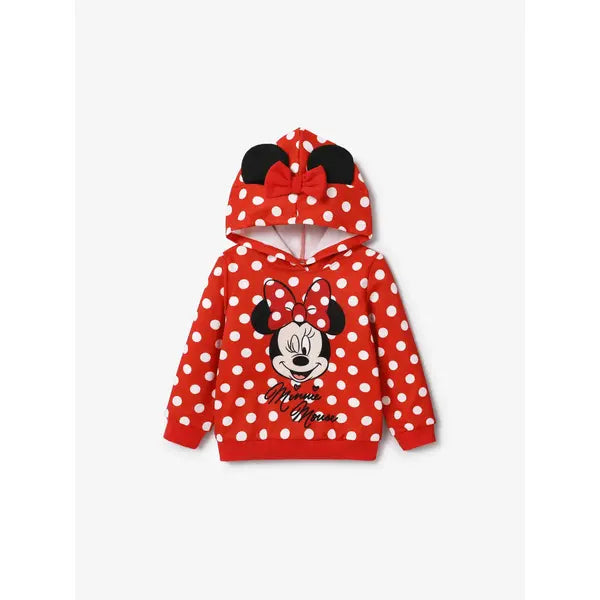 PATPAT Disney Mickey and Friends Kid Girls 1pc Polka Dots Print Long-sleeve Hooded Top/Pants Red