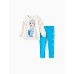 Patpat Disney Frozen Toddler Girls Elsa 2pcs Floral Flutter-sleeve Sweatshirt with Leggings Set light Apricot